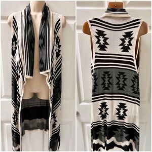 F21 Forever 21 Black/Cream/Grey Southwestern Duster Vest Cardigan One Size